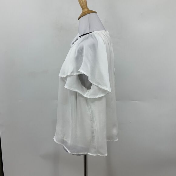 Showpo Demmi Top Womens 6 White Round Neck Keyhole Cutout Flutter Sleeve Lined - Picture 7 of 15